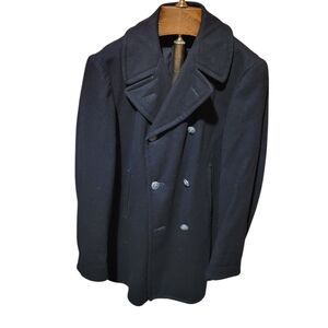 Vintage Navy Naval Navy Blue Wool Pea Coat Size 38L **Missing one button**